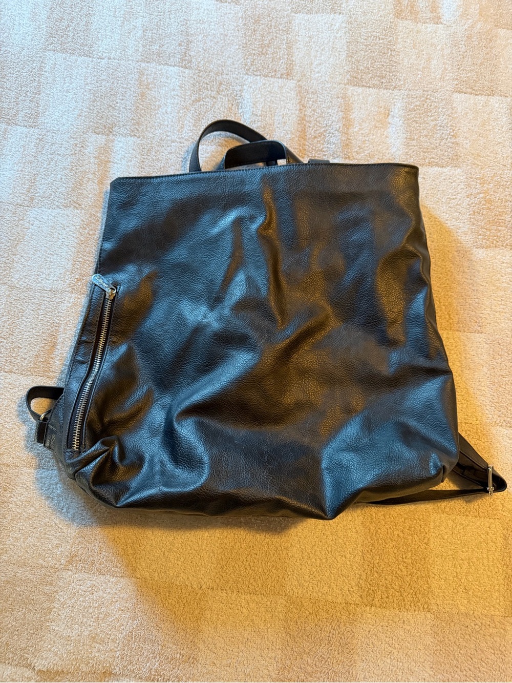 thirty-one Black Leather Backpack with Side Zip